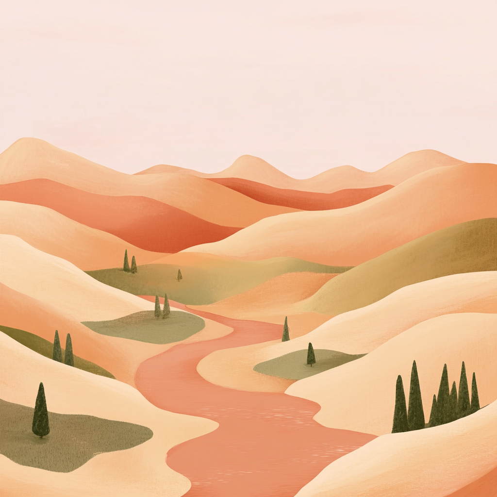 A Peaceful, Pastel Desert Landscape with Rolling Hills