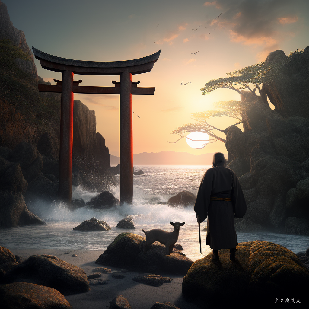 A Peaceful Japanese Coastal Scene at Dawn