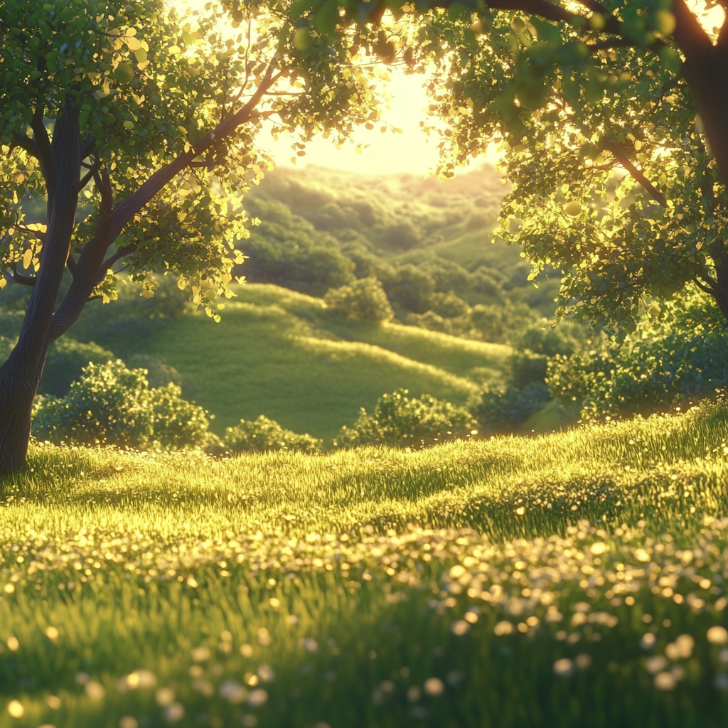 A Peaceful Landscape With Rolling Hills and Trees