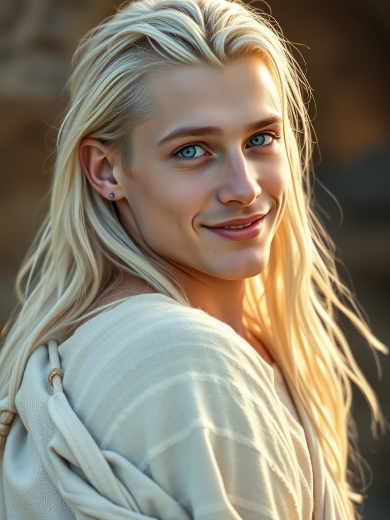 A Peaceful Tribal Man with Piercing Blue Eyes