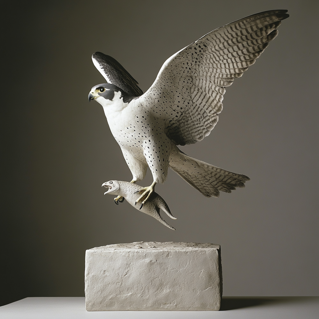 A Peregrine Falcon Sculpture Capturing Prey