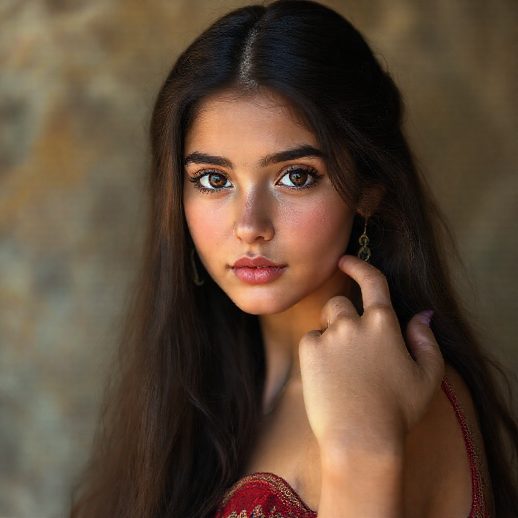 A Persian girl gazes at the camera.