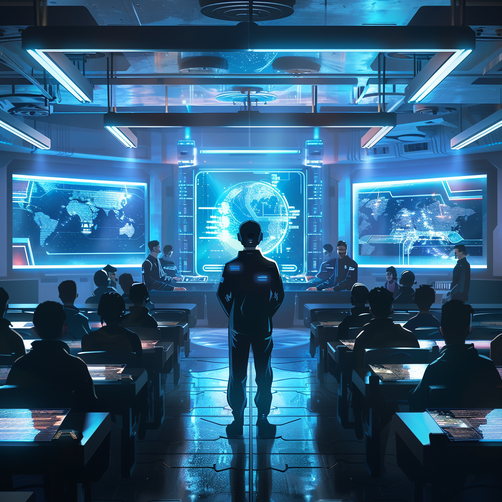 A Person Leading Study Group in Futuristic Environment