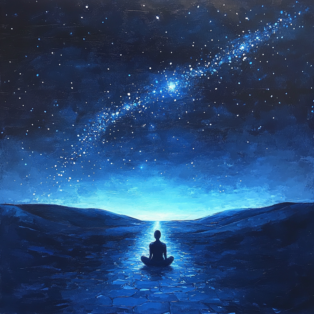 A Person Meditating Under Starry Sky Pathway