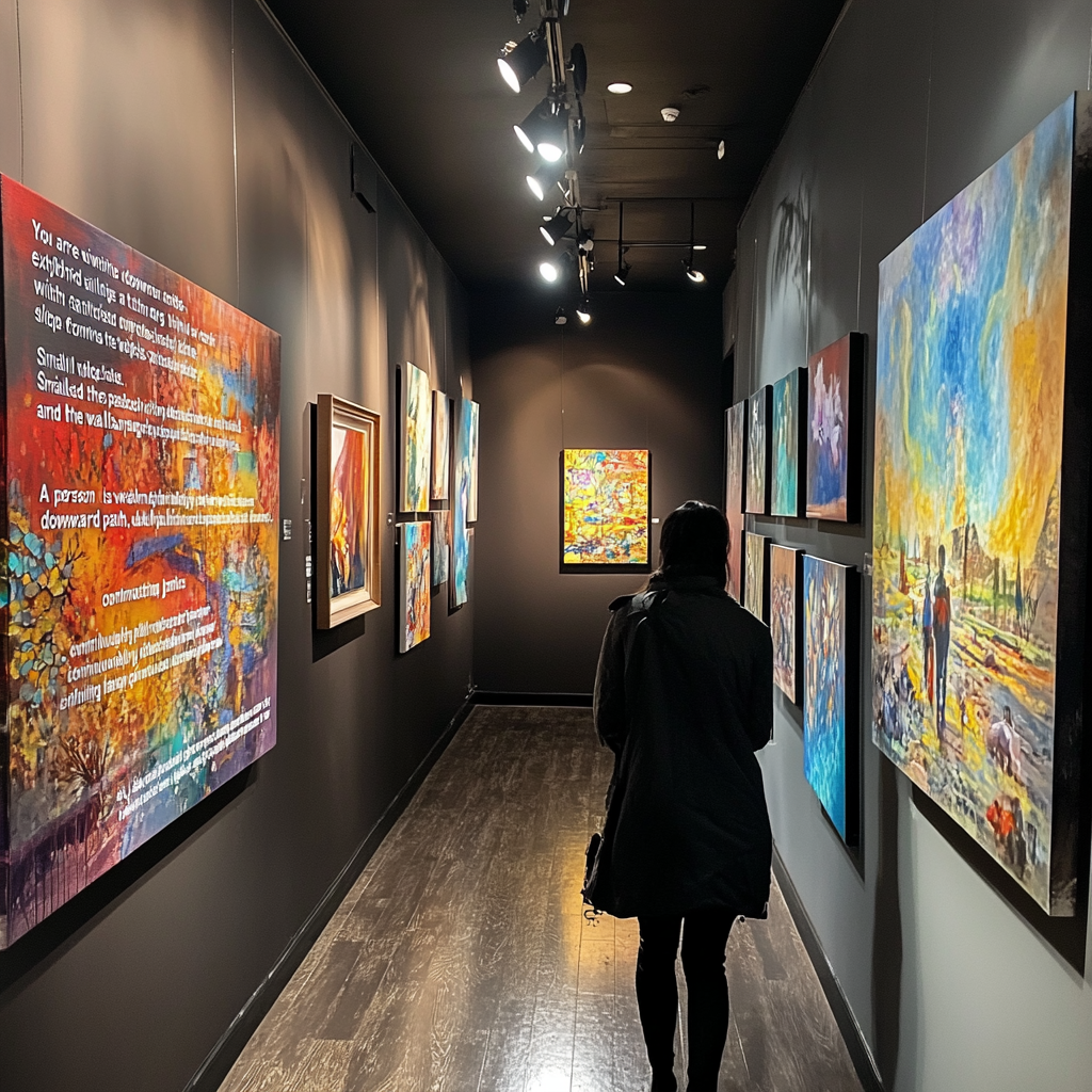 A Person Walking Through Illuminated Art Exhibition.