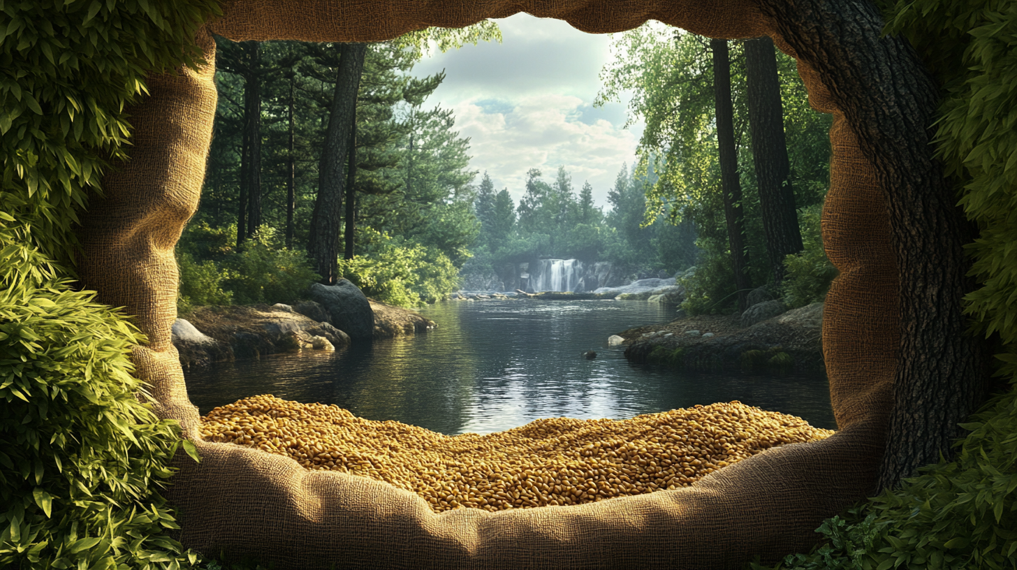 A Pet Food Poster with Forest and River