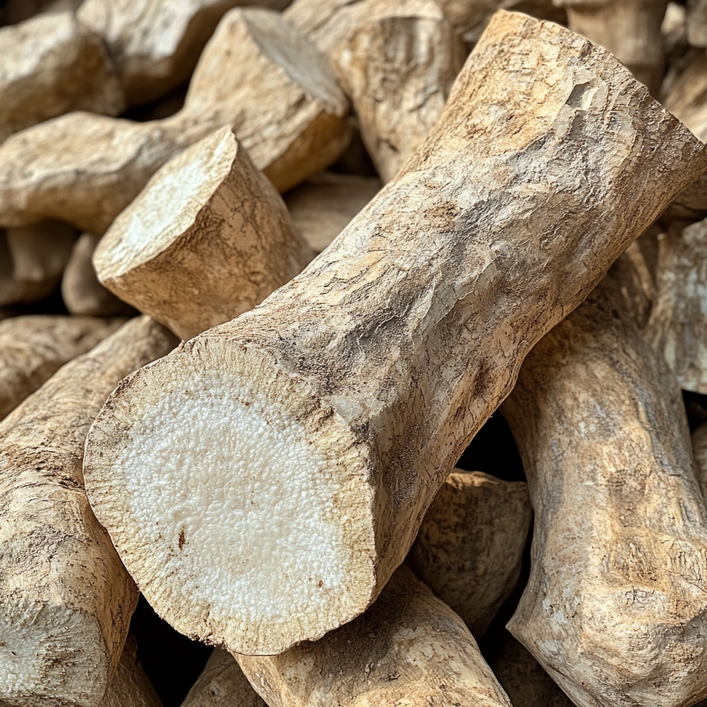 A Pile of Wild Yam Roots in Forest