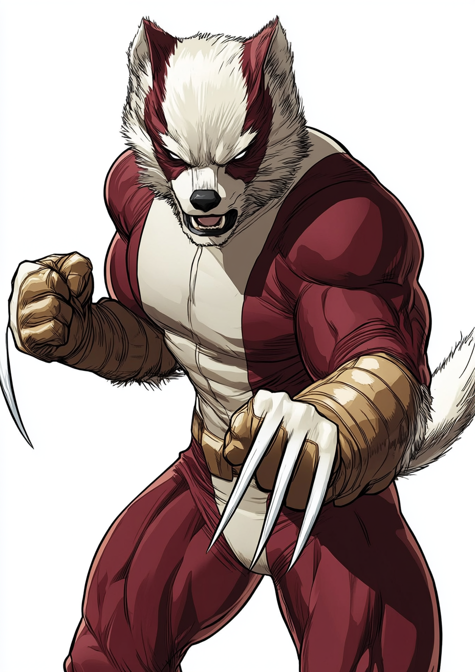 A Pine Marten Superhero in Maroon and White!