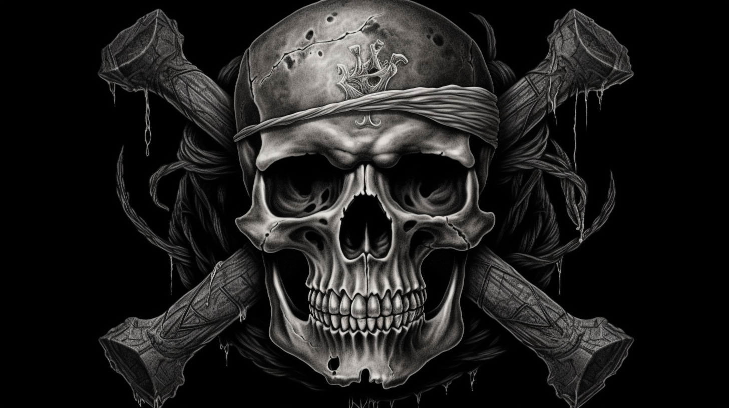 A Pirate's Skull and Bones Charcoal Drawing