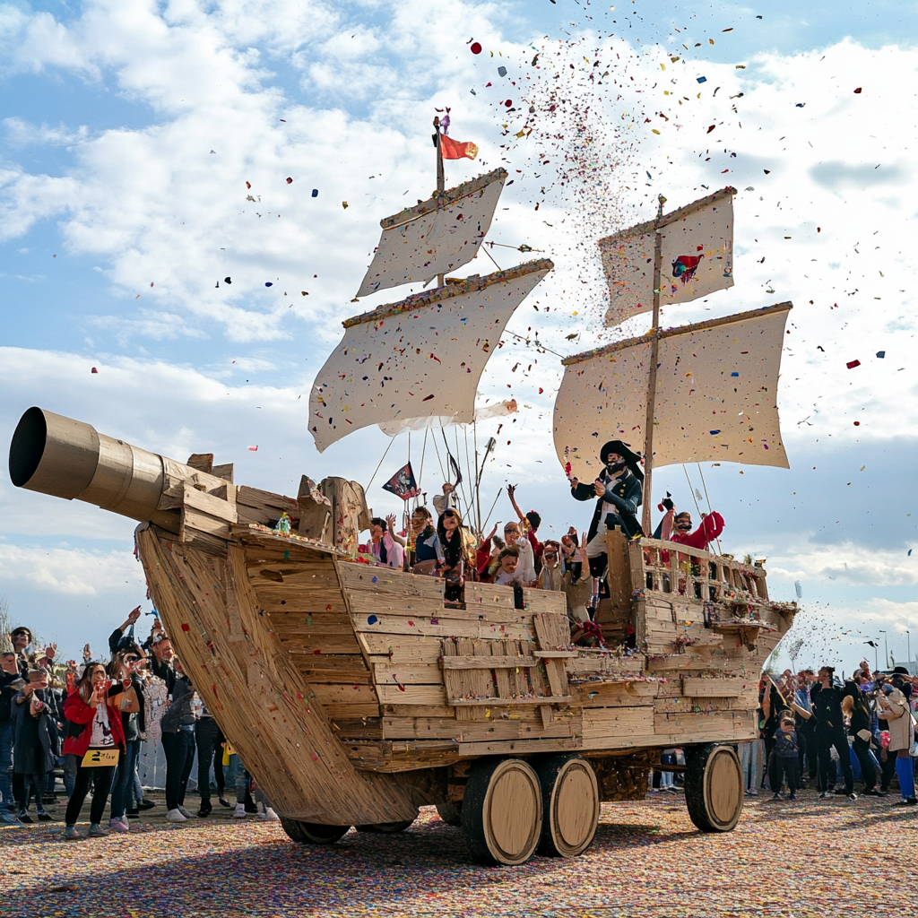 A Pirate Ship on Wheels Shooting Confetti Cannon