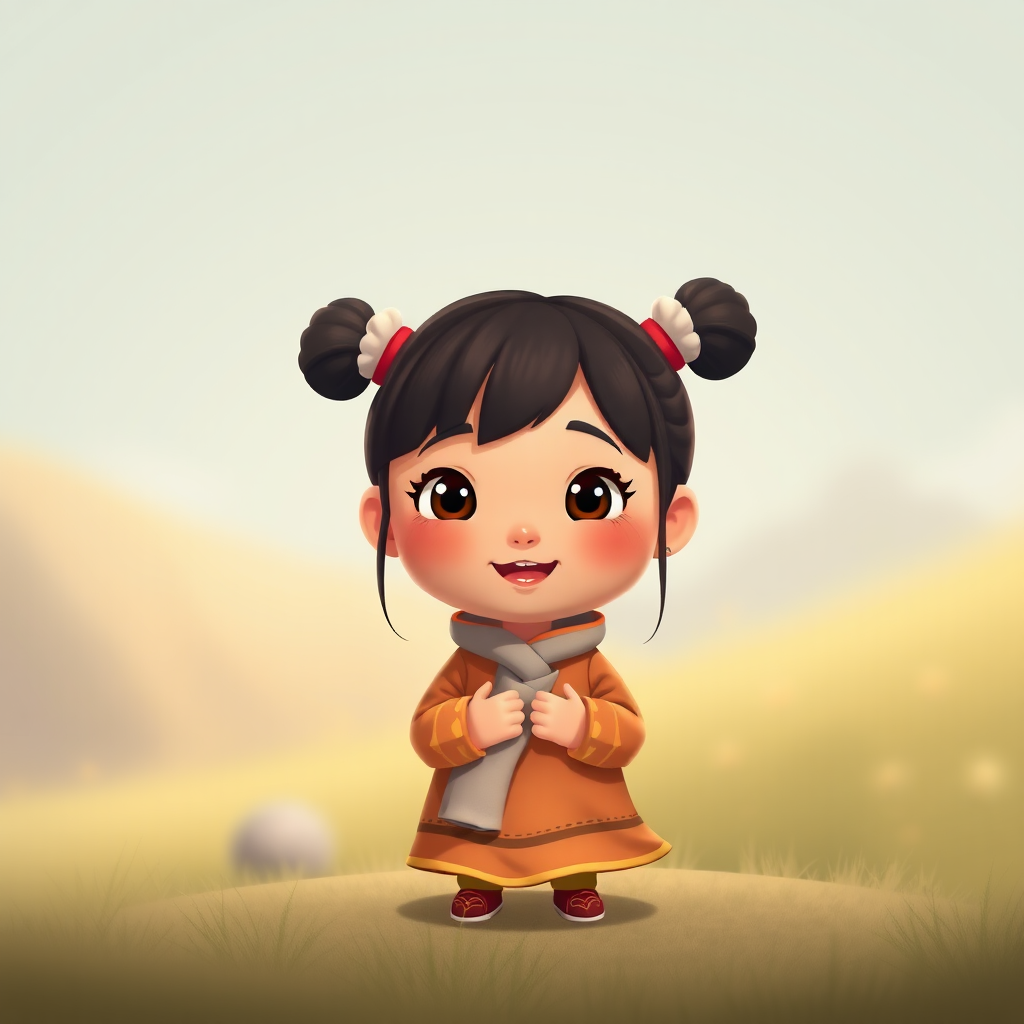 A Pixar-style illustration of a cute Mongolian girl.