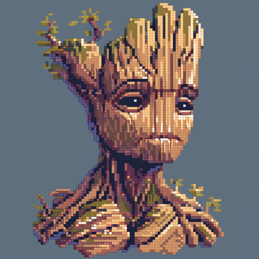 A Pixel Art Portrait of Groot