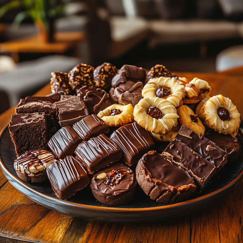 A Plate of Homemade Cookies, Brownies, Chocolates