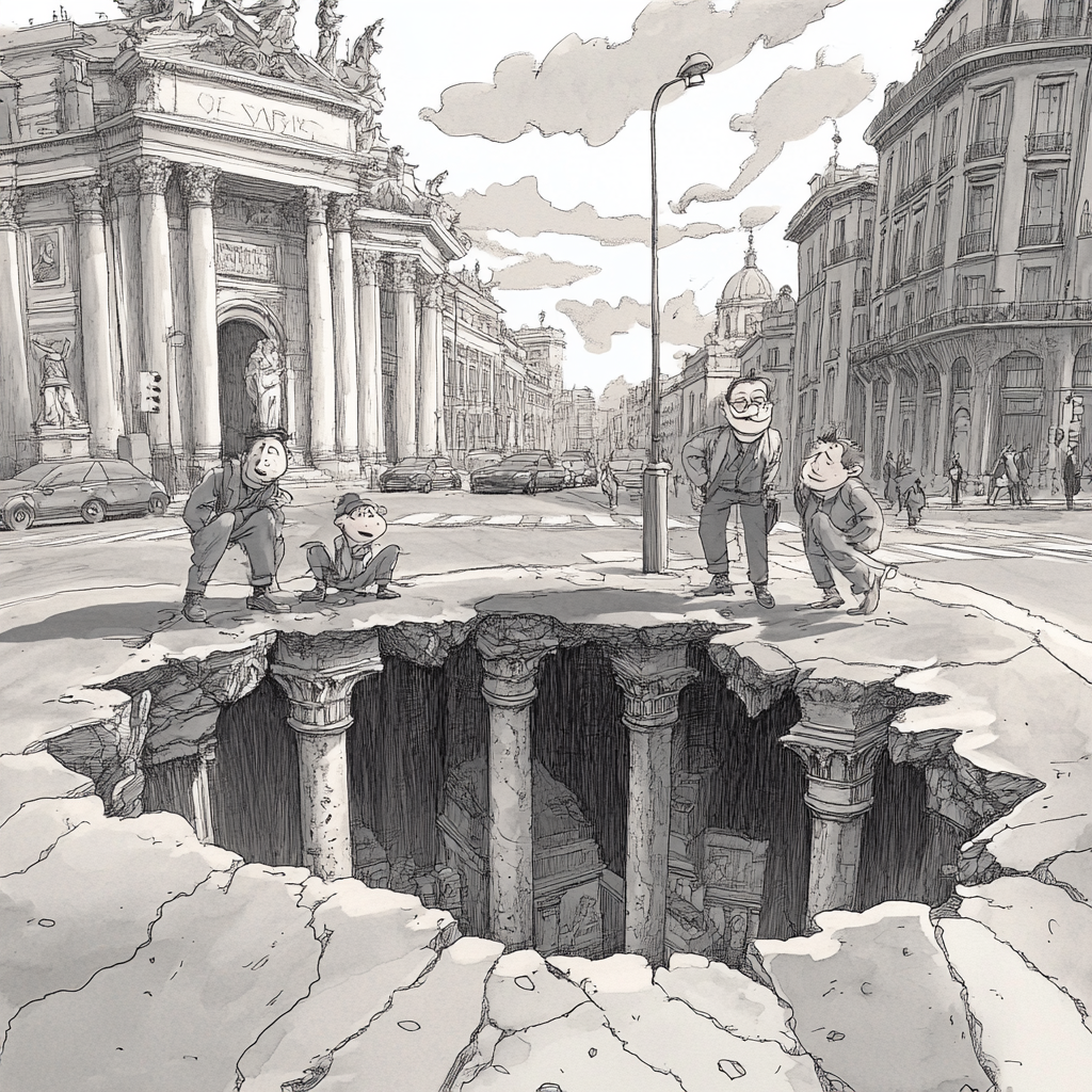 A Playful Disney-style Pothole in Rome