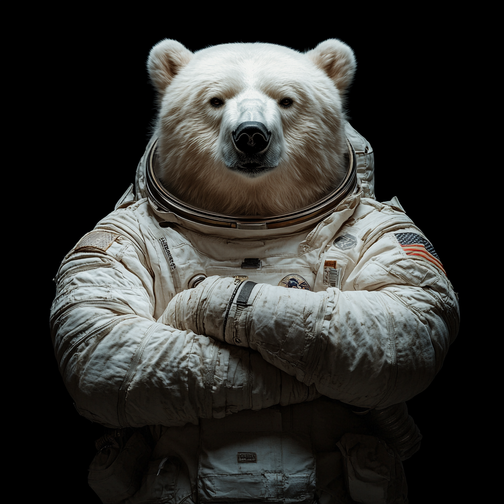 A Polar Bear Astronaut with Crossed Arms