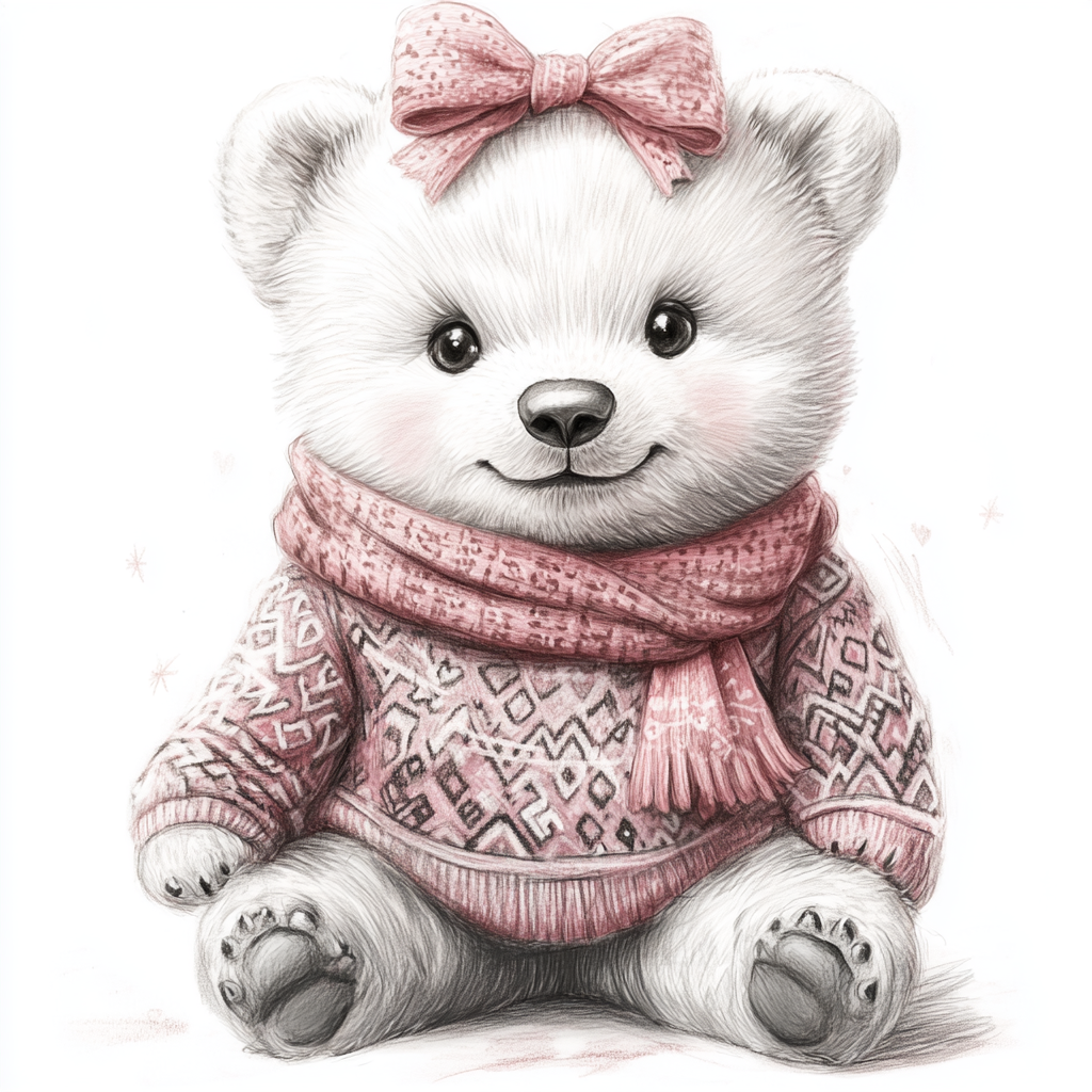 A Polar Bear Cub in Festive Attire Illustration