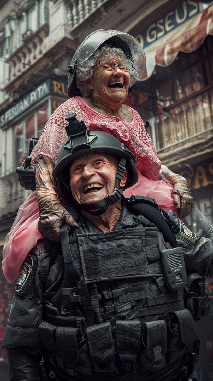 A Police Officer Helps a Happy Grandma 