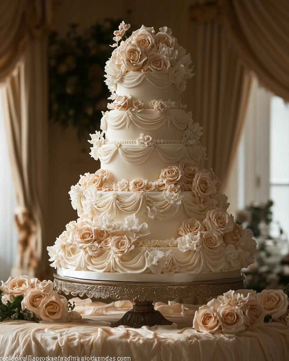 A Popular Elegant Wedding Cake on Beautiful Table