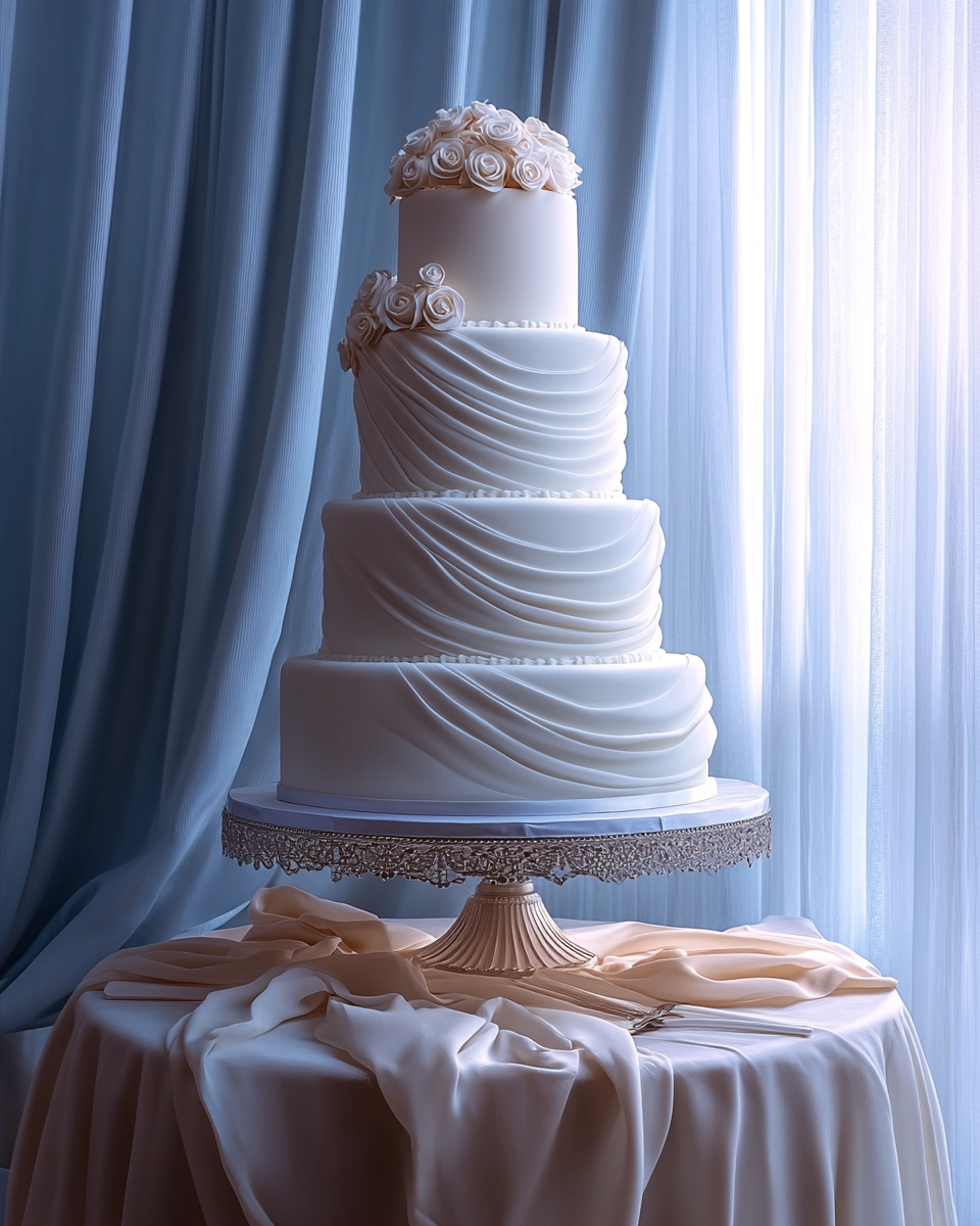 A Popular Elegant Wedding Cake on Dessert Table