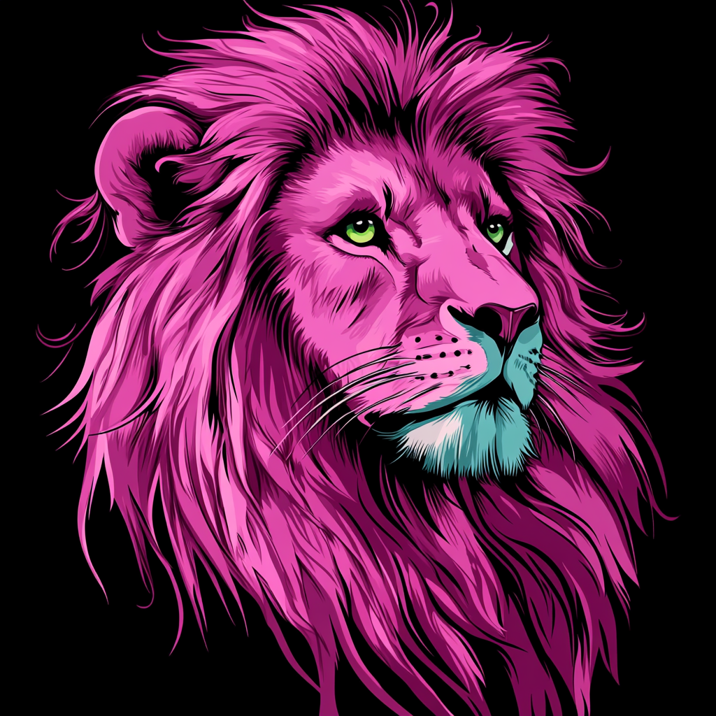 A Portrait of a Pink Lion for T-Shirt Design