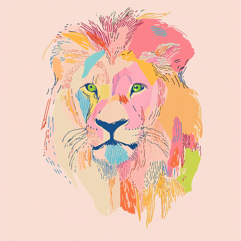 A Portrait of a Pink Lion for T-Shirt