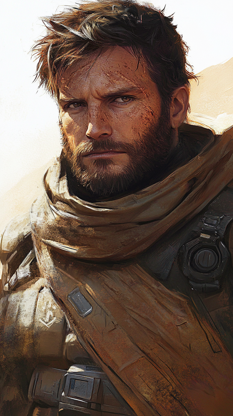 A Portrait of a Tanned Male in Sci-Fi Desert