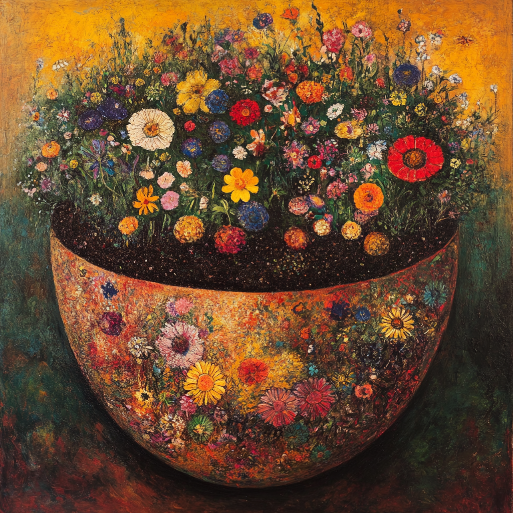 A Pot of Flowers in Chagall Style