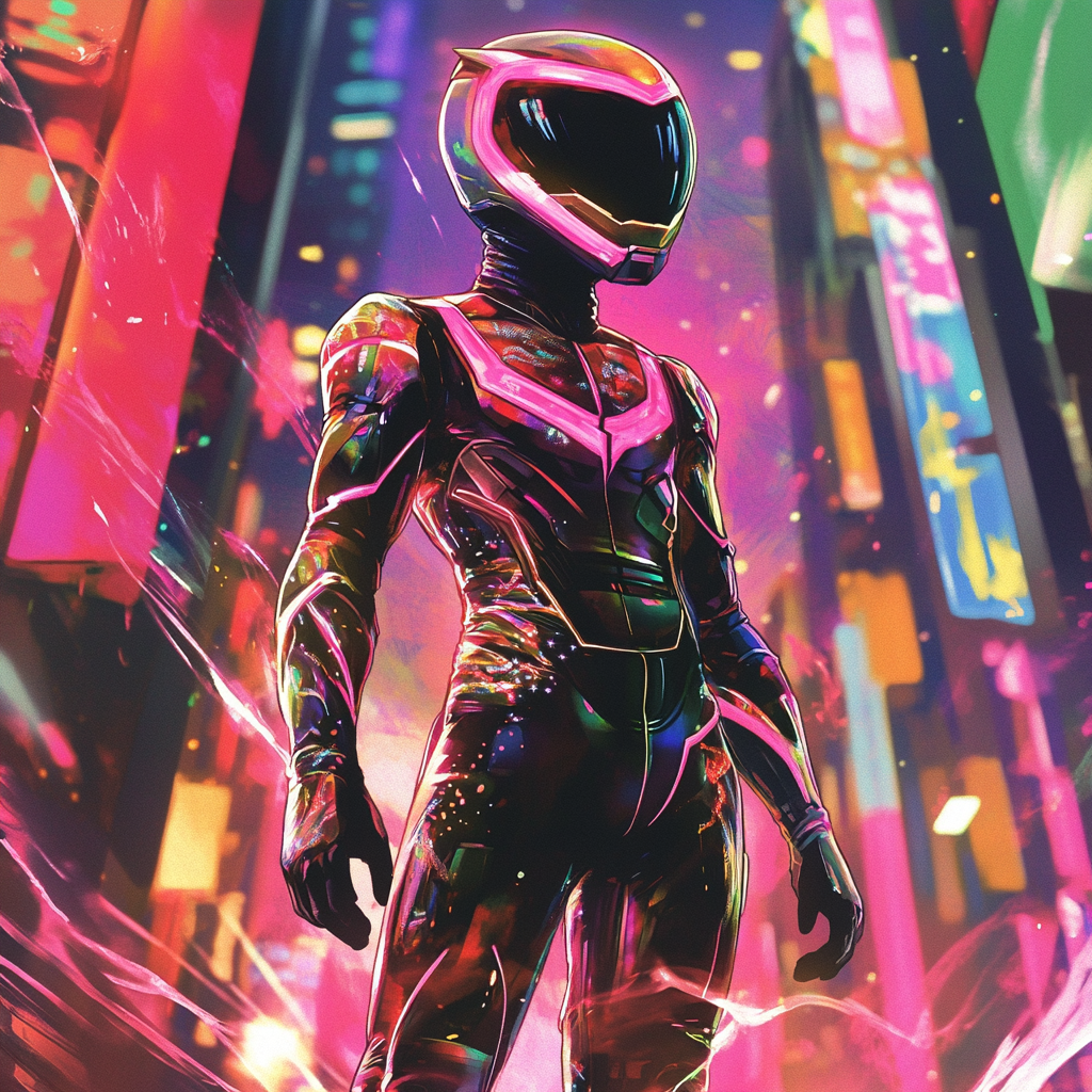 A Power Ranger in a vibrant anime world.