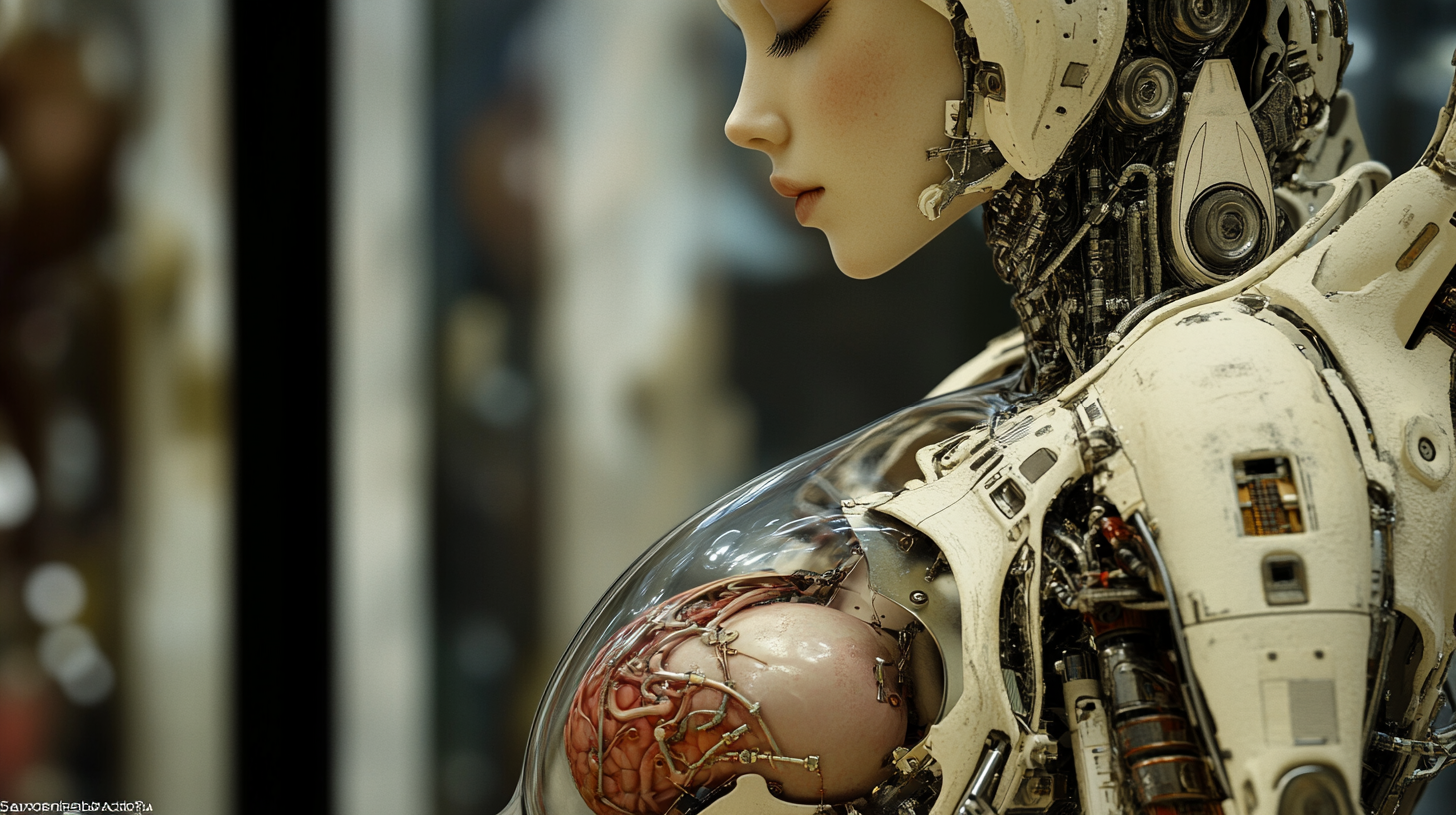 A Pregnant Robot Woman in Profile View