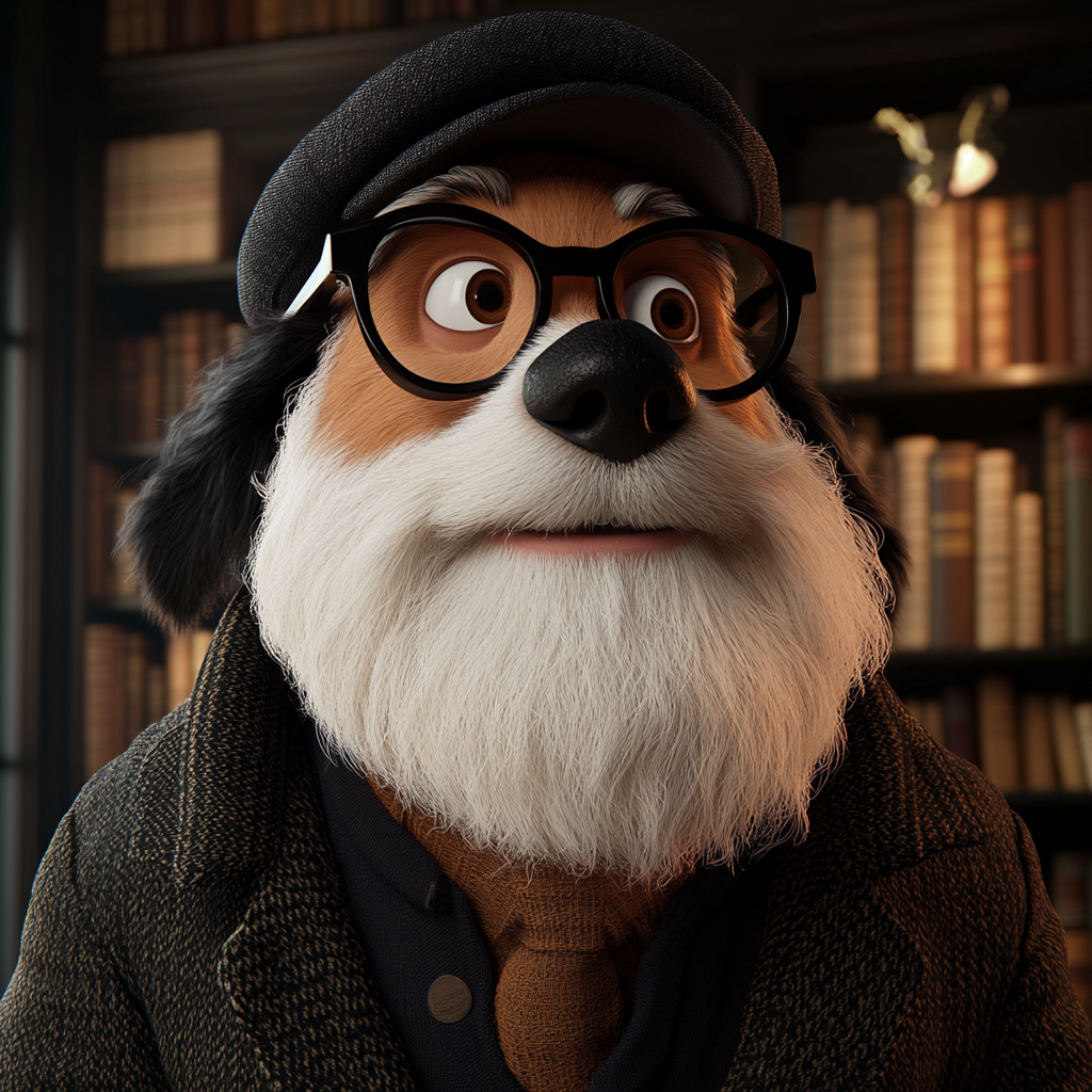 A Professor-like Dog with 3D Disney Character Style