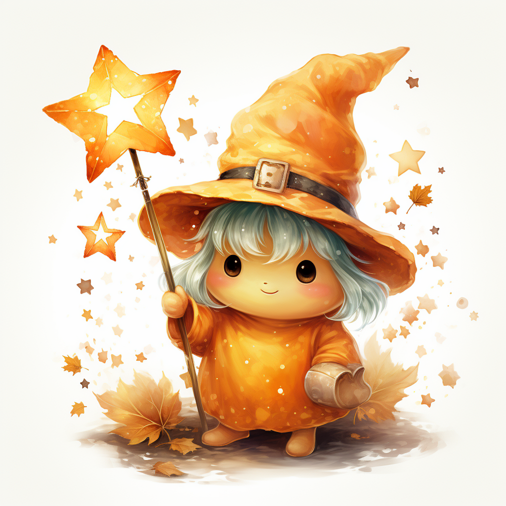 A Pumpkin with a Magic Hat and Wand