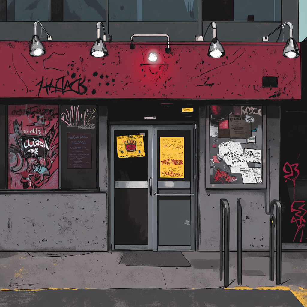 A Punk Grunge Style Underground Restaurant Front