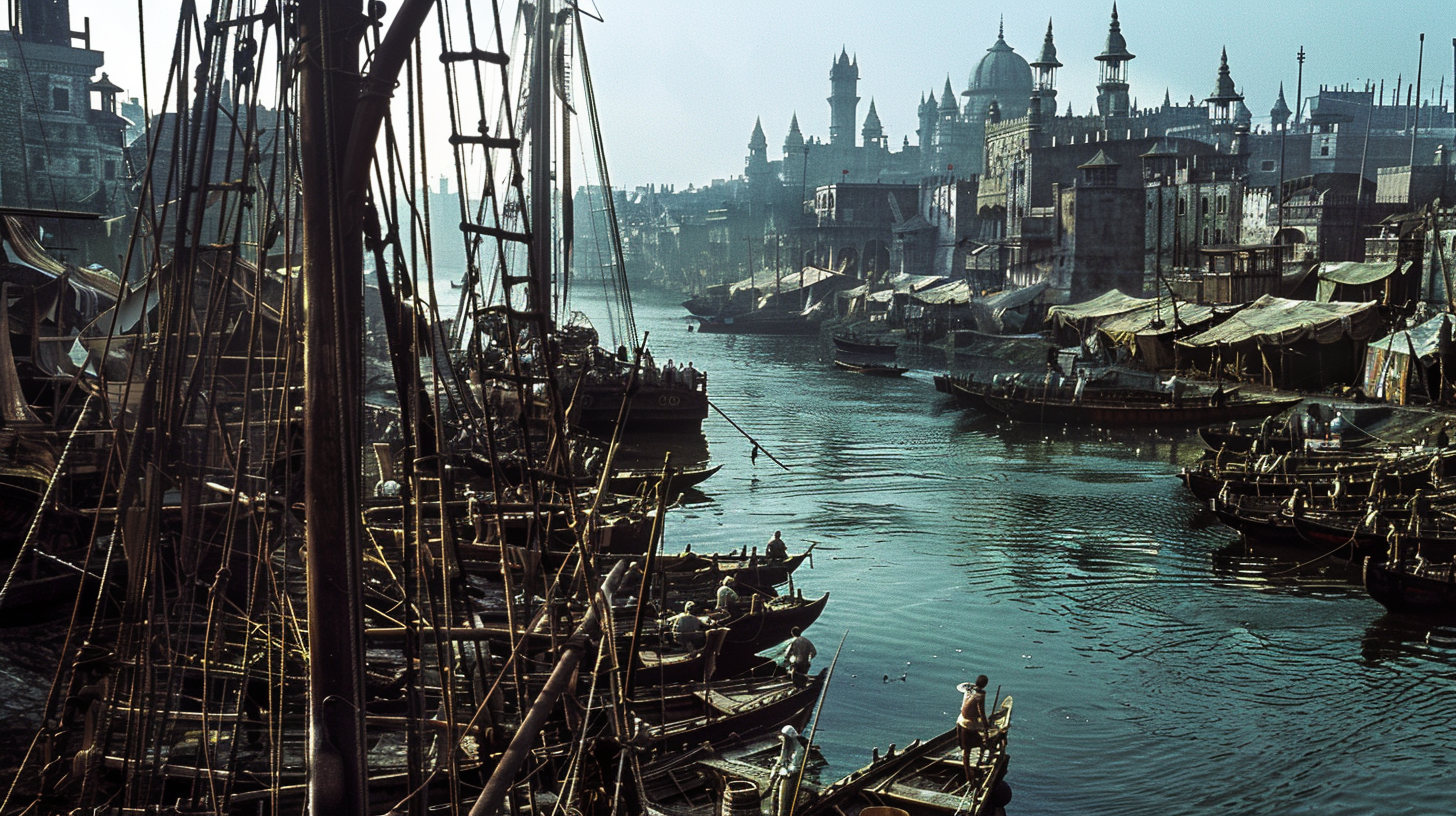 A Quayside in India, 1400s, Movie-like