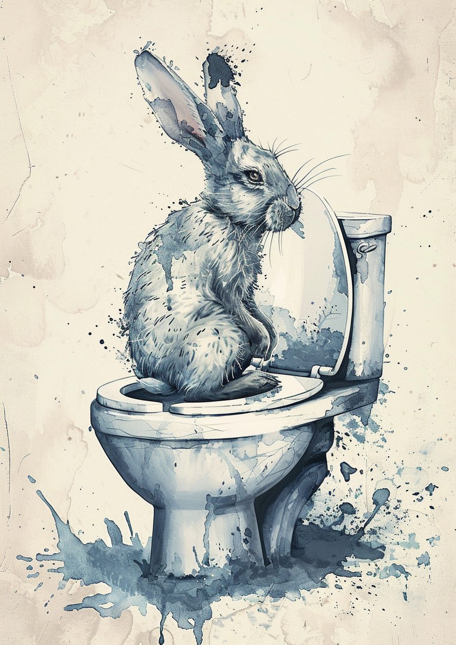 A Rabbit Rushing on Toilet - Cartoonish Illustration