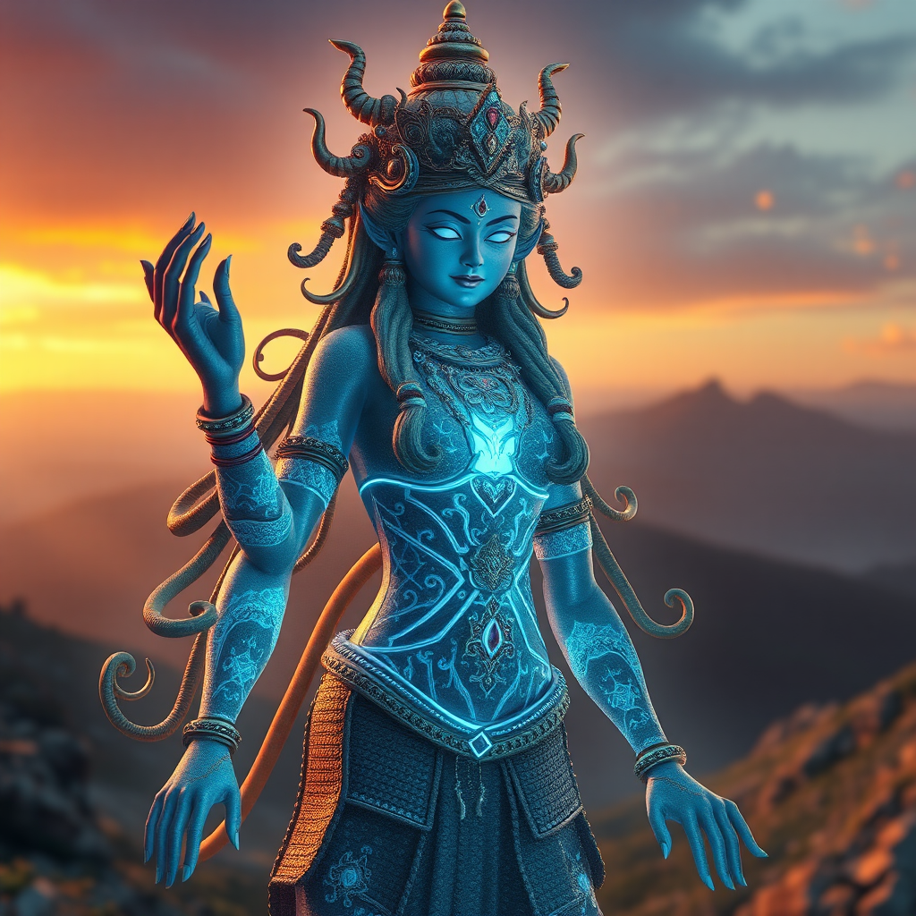 A Realistic 3D Image of Druga Devi with Trisula in Heaven