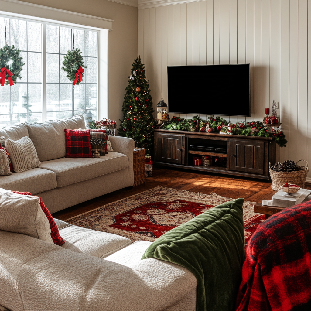 A Realistic Christmas Living Room with TV