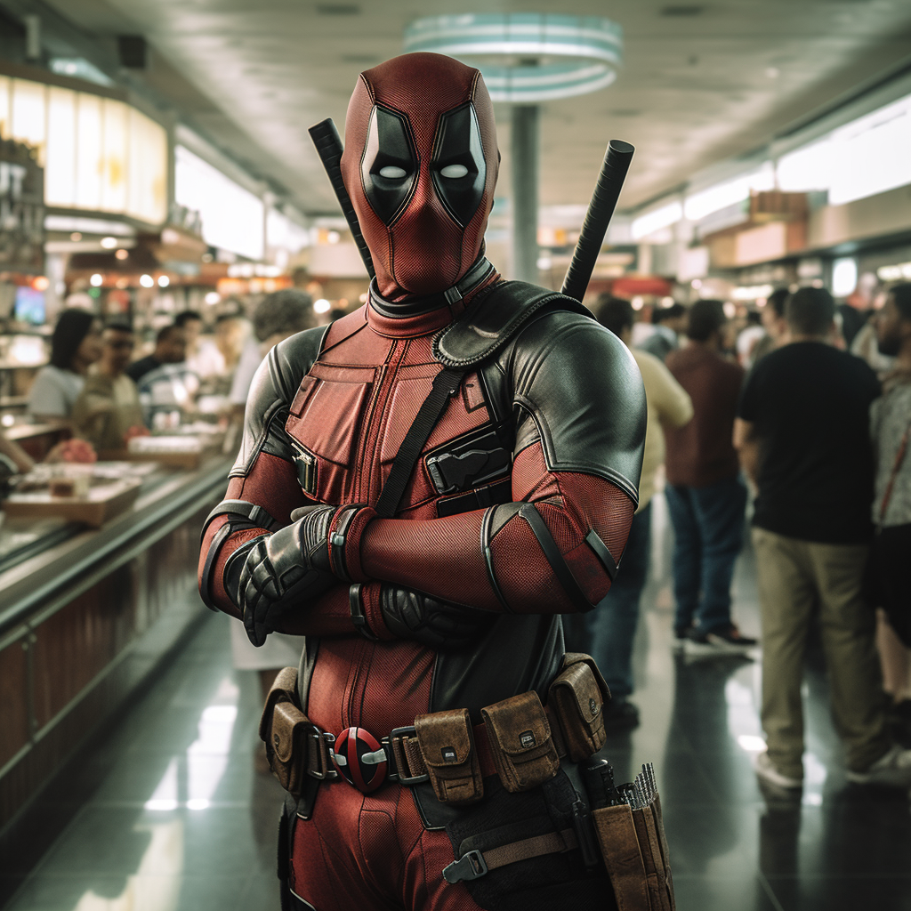 A Realistic Deadpool Cosplay at a Comic Event