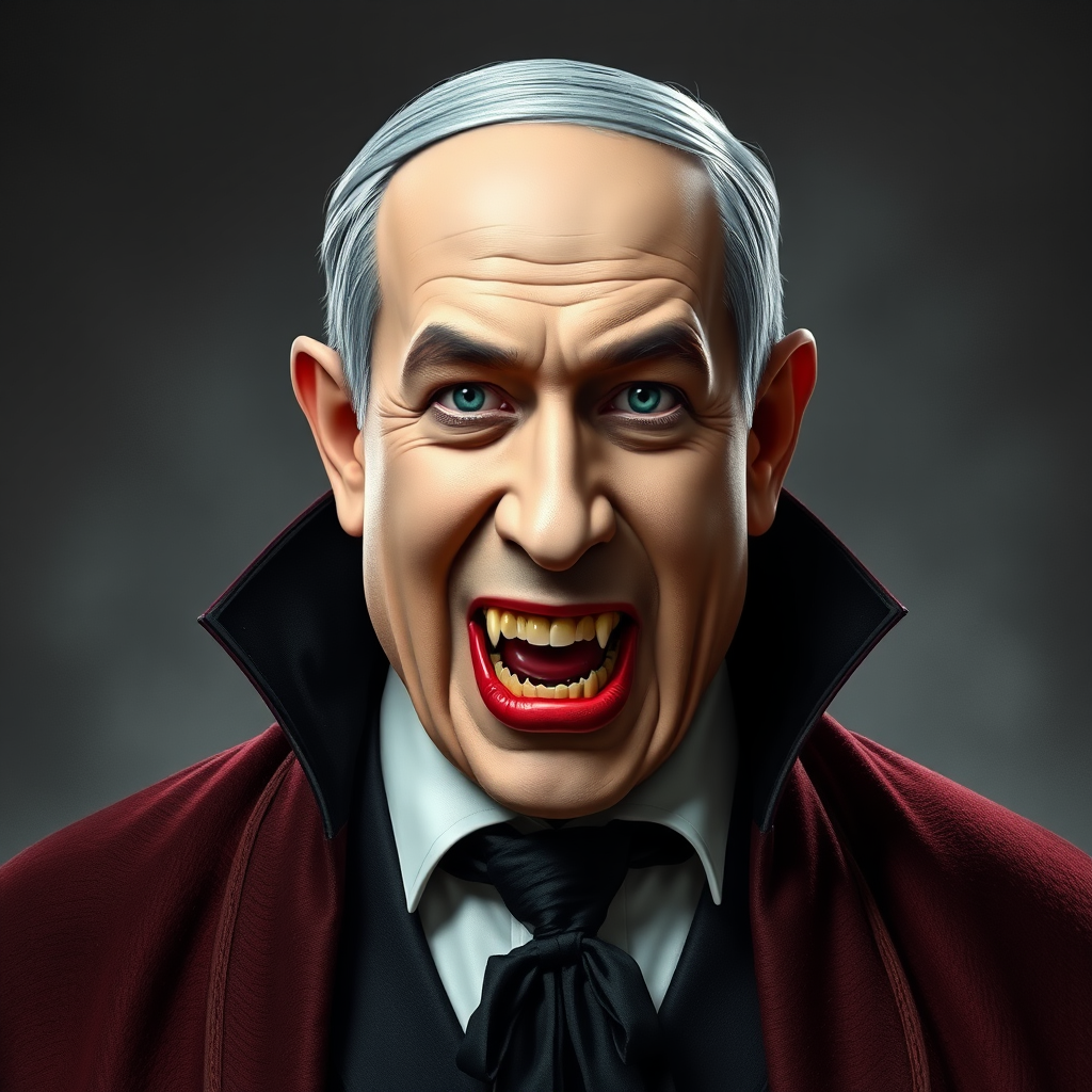 A Realistic Dracula Outfit on Benjamin Netanyahu