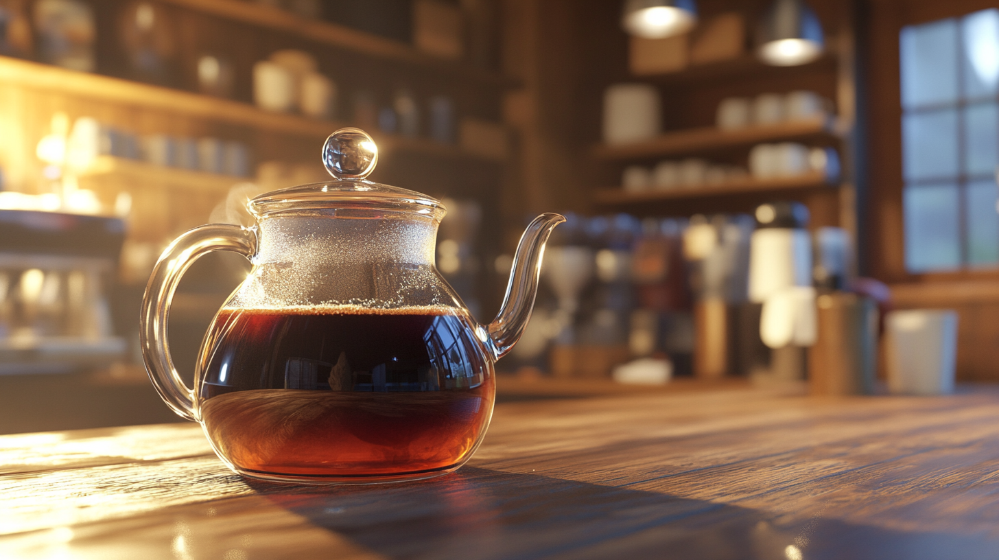 A Realistic Glass Coffee Pot in Rustic Café