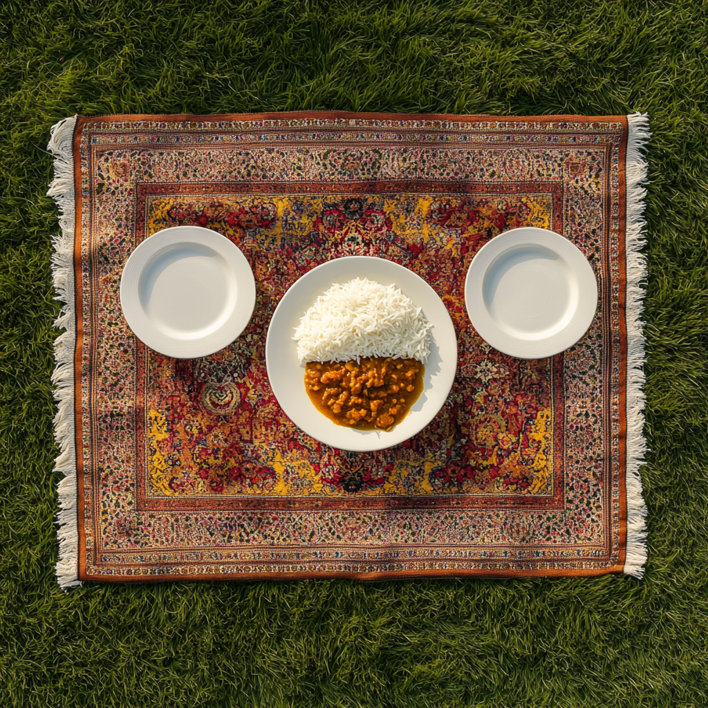 A Realistic Iranian Lunch Table on Green Lawn