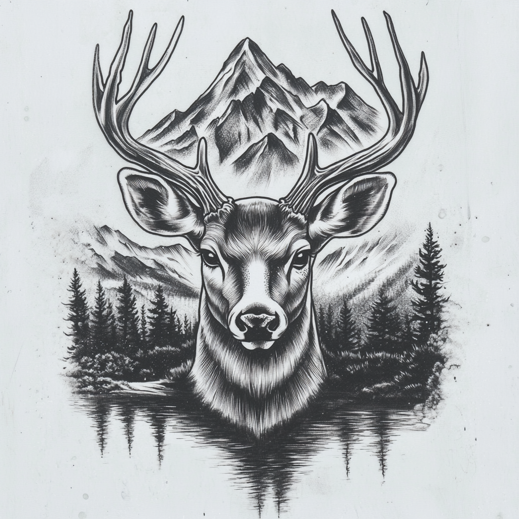 A Realistic Tattoo Design of a Deer