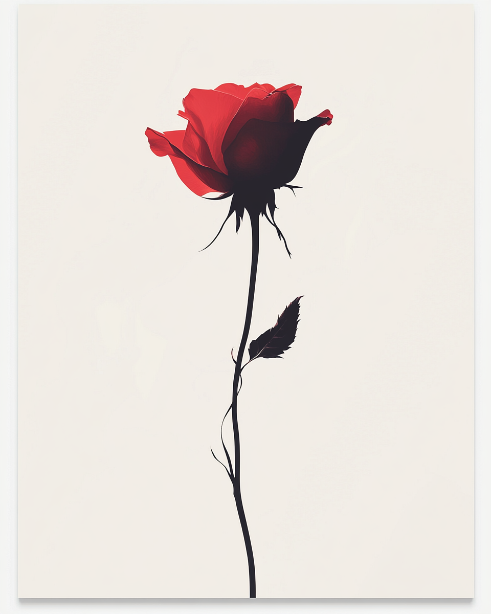 A Red Rose on Minimalist White Poster