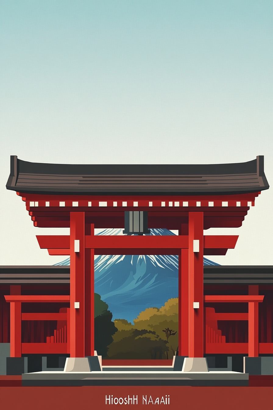 A Red Temple Gate with Mt. Fuji