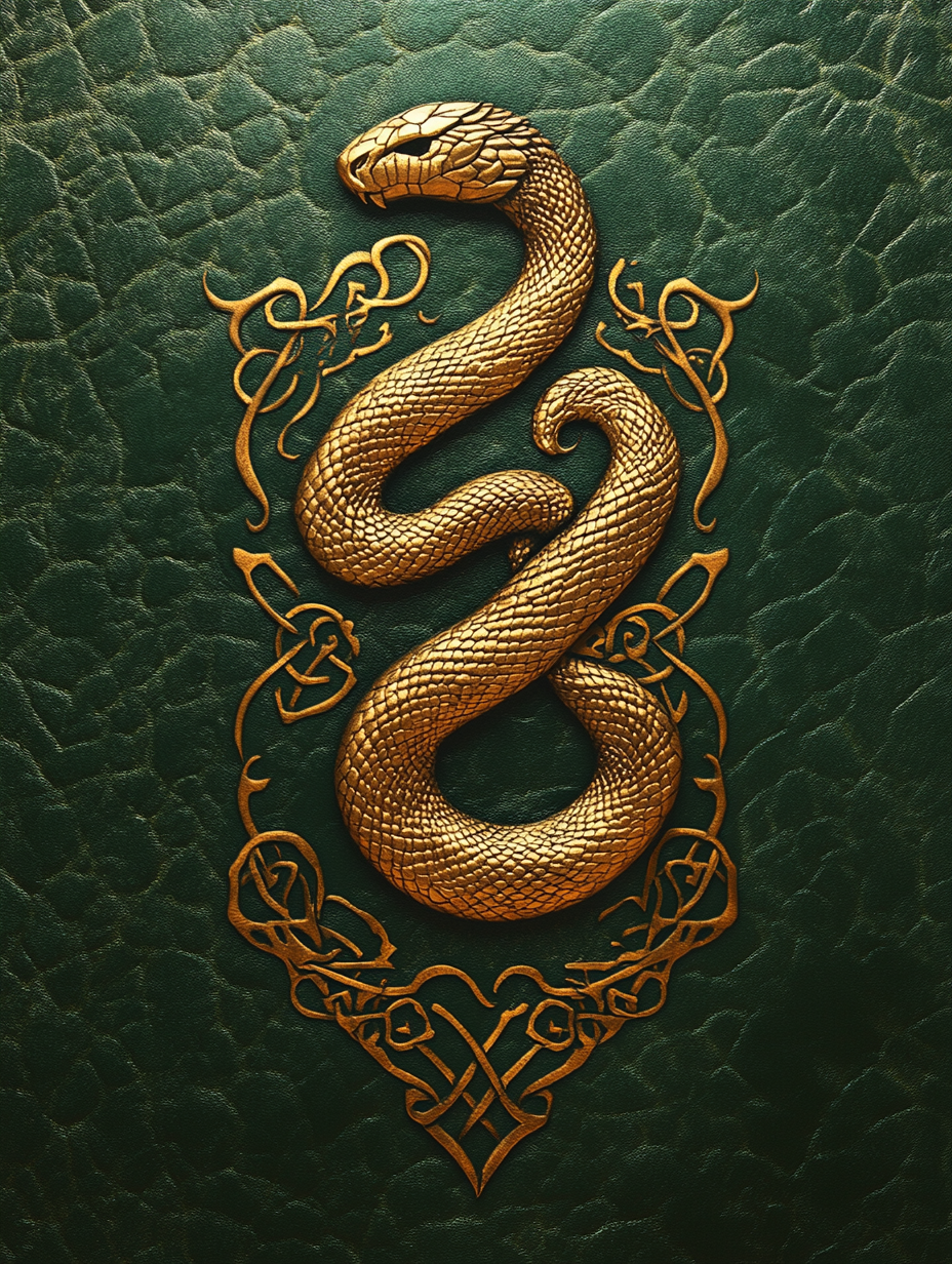 A Regal Gold Snake Emblem on Green Background