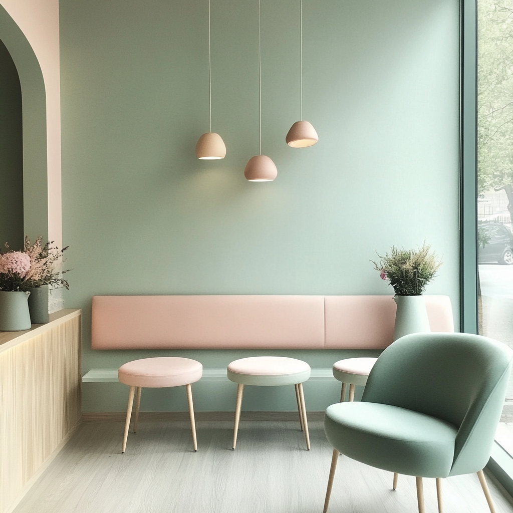 A Relaxing Waiting Room in Light Green and Pink