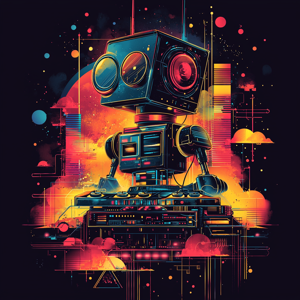 A Retro DJ Robot in Neon Geometric Shapes