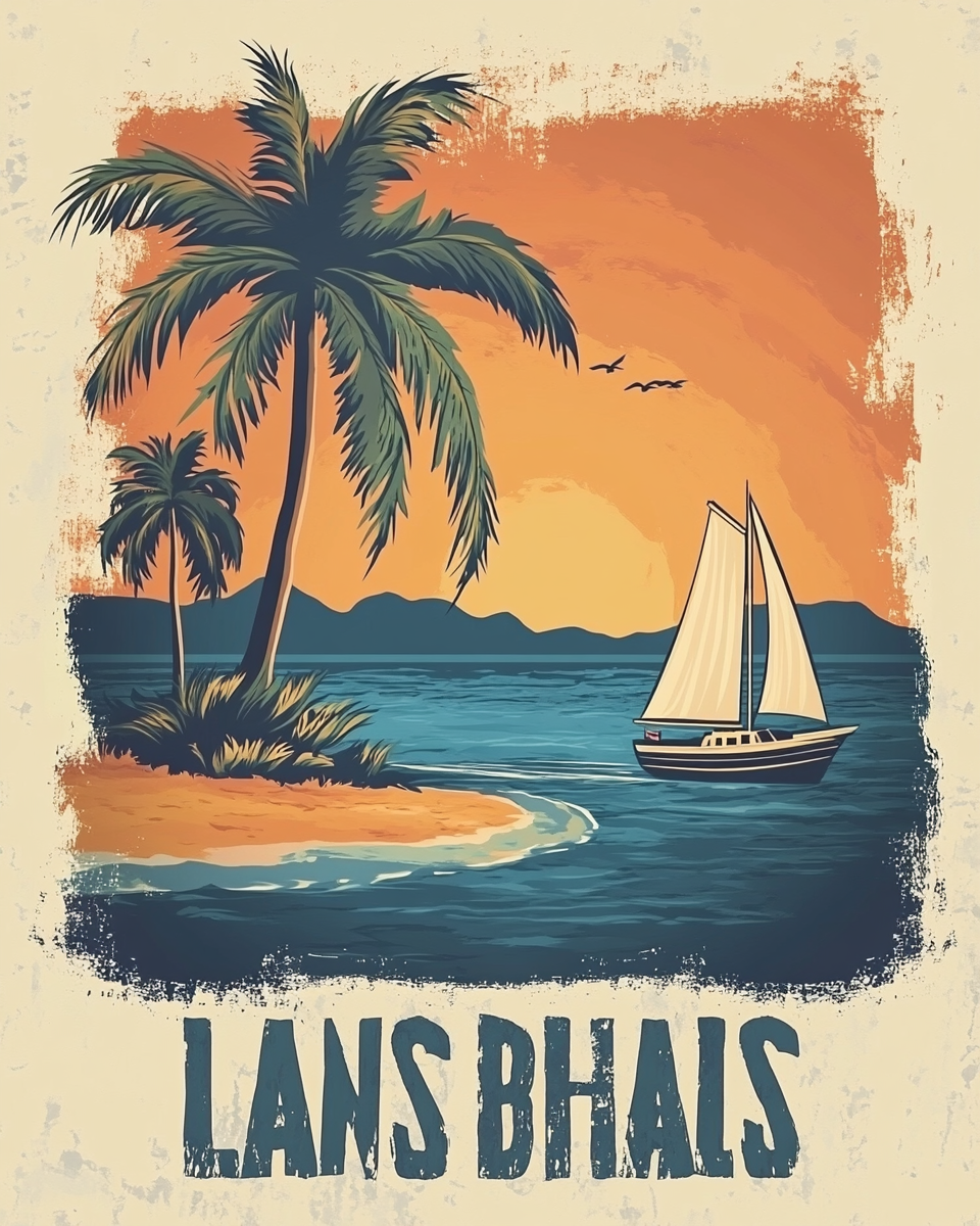 A Retro Travel Poster of a Tropical Island