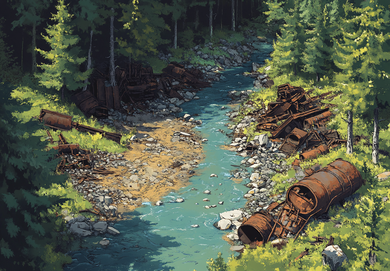 A Riverbed Junkyard in a Forest Clearing