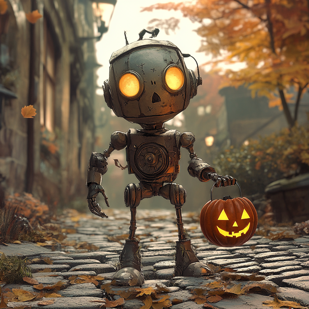 A Robotic Scarecrow in Autumn Setting