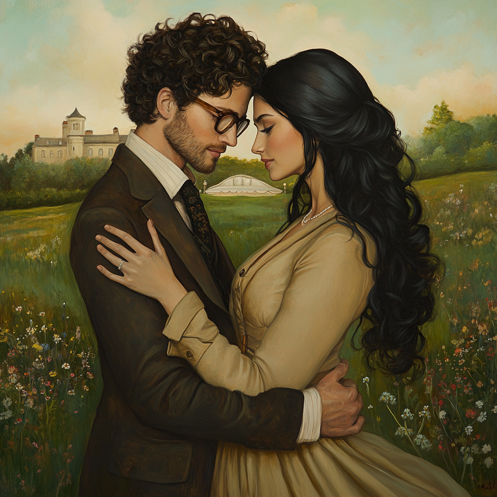 A Romantic Couple Embracing in a Countryside Morning